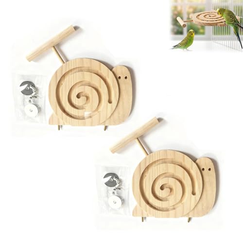 2Pcs Bird Foraging Toys Puzzle Feeders, Wood Bird Enrichment Toys with Perch for Cages Reduce Seed Mess, Foraging Toys for Novice/Older/Slow-Learning Birds