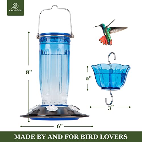 Kingsyard Glass Hummingbird Feeder for Outdoors Wild Bird Feeder with 6 Feeding Ports Hanging for Garden Yard, Blue (Ant Moat Included) - color: Blue