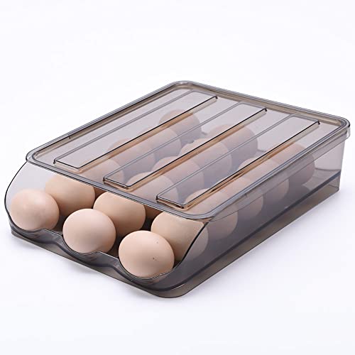 Stackable Acrylic Gravity Egg Tray Holder for Fridge - Food-Safe PET Refrigerator Storage Bin for Eggs (Brown, Single Tray)