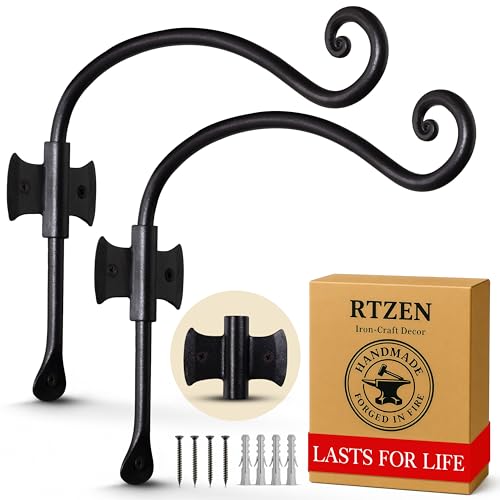 Plant Hangers Outdoor or Indoor Heavy Duty Wall Bracket Hooks | Wrought Iron Metal Hanger Indoor Hook for Hanging Plants Baskets Lanterns Bird Feeders - 2 Pack (Black Axe-Shape Hooks 10") - size: 10 Inch, style: Axe Hooks