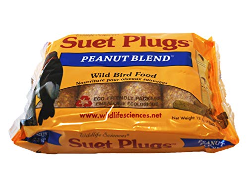Wildlife Sciences Suet Plugs 48 Pack, Case of 12 Individually Wrapped 12 oz 4 Packs (Peanut Blend)