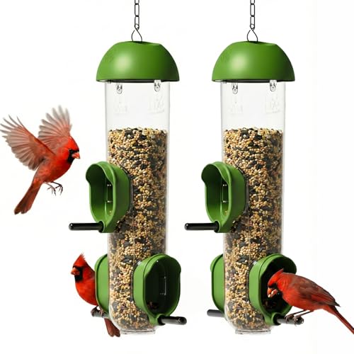 LONA Bird Feeders for Outdoors 2 Pack, Tube Bird Feeder Weatherproof with Multiple Hanging Methods, Wild Bird Feeding Silo for Outside, 3 Port - size: 3 Ports ×2