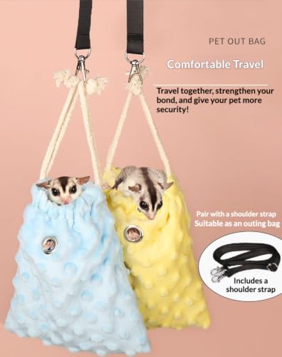 Sugar Glider Bonding Pouch Warm Travel Carrier Hamster Nest & Strap (Grey) | Extra-thick plush carrier for sugar glider & hamster. Features multi-hole ventilation, ideal for short travel with small pets - color: Grey