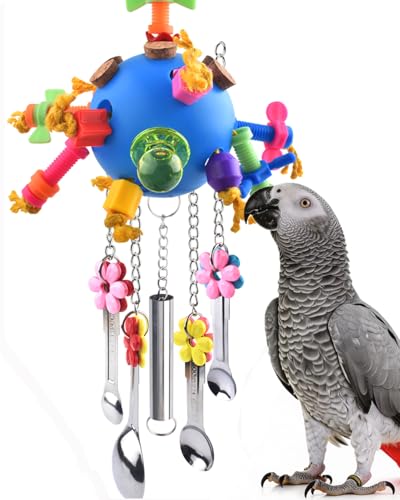 KATUMO Bird Toys, Parrot Pull Spoons Colorful Acrylic Stick Toys Bird Chew Toys for Amazon Parrot, African Grey, Conure, Caique, Quaker, Small Cockatoo, Mini Macaw, Eclectus and Similar Birds - color: Blue ball