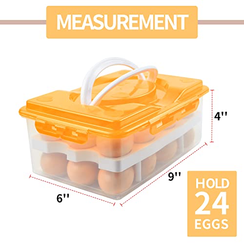 2 Tiers Egg Container Deviled Egg Carrier Eggs Holder with Handle Fridge Freezer Storage by DELIFUR (Orange) - color: Orange