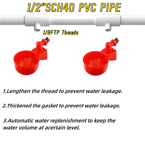 8 Pack Automatic Chicken Waterer Cups with 1/2" PVC Tee Fittings Chicken Water Cups, Chicken Water Feeder, for Chicks, Duck, Goose, Turkey. Poultry Waterer Feeder Kit - size: 8