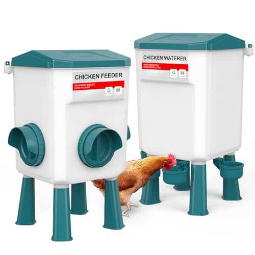 Chicken Feeder and Waterer Set, Chicken Coop Accessories with Hanging Chickens Poultry Feeder and Chicken Waterer Kit No Waste, 3 Gallon/26 Pounds, Blue - color: Blue, size: 12KG