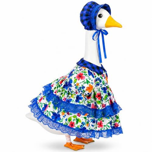 Abbylike Summer Porch Goose Outfits Flower Lolita Dress with Hat Floral Lawn Goose Clothes Fits Large 23'' Cement Statue for Summer Outdoor Garden Yard Patio Pathway Art Decorations - style: Vivid Spring