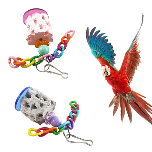 2Pcs Bird Calcium Teeth Grinding Chew Treats Bird Beak Grinding Stone Toy for Parrot Parakeet Cockatiel Chinchilla Rabbit Gerbil Mouse Hamster
