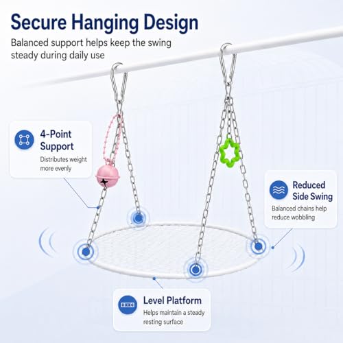 Bird Swing for Parakeets – Durable Stainless Steel Hanging Bird Perch Toy, Fits Bird Cages, Compatible with Budgies, Lovebirds, Cockatiels (Round S) - size: Round S