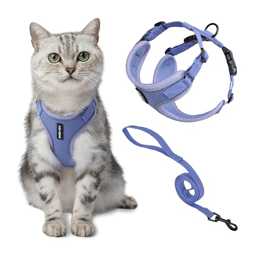Voyager Escape-Proof Step-in Lock Cat Harness & 5ft Neoprene-Handle Leash Set All-Weather Mesh with Reflective Stitching for Small to Large Cats by Best Pet Supplies, Lavender (327), S - color: Lavender (327), size: S (Chest: 15 - 18")
