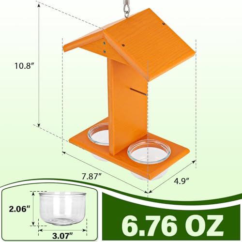 Gbekery Oriole Feeders for Outdoors Hanging,All-in-One Recycled Plastic Oriole Feeder with Two Removable Glass Cups Jelly or Jam, Fruit, Nectar or Seed for Orioles,Orange,1 Pack - size: 1 Pack with two cups