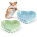 2 PCS Hamster Ceramic Food Bowl, Heart Hamsters Food Water Dish Anti-Turning, Ceramic Pet Bowls for Guinea Pig Gerbil Hedgehog Rat Rodent Bunny Parrots (Green, Blue)
