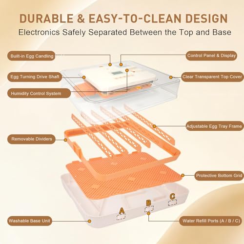 Gen IV – 56 Egg Fullly Automatic Incubator, 2026 Upgraded Design, Intelligent Sensor-Based Humidity & Temp Control, Chick Separator, Custom Days, Adjustable Auto Turning & Stop, Flexible Egg Spacing - size: 56 egg-orange