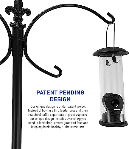 EasyGo Product Squirrel Proof Bird Station - 81 Inch Powder Coated Steel Pole With Baffle - 2 Feeders and 1 Peanut Feeder - 5 Prong Base - PATENTS Pending - color: Pole Included Feeder 2 New