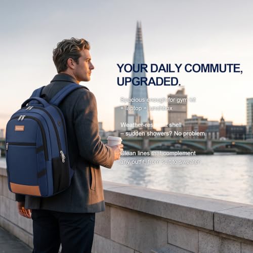 Amovee Travel Laptop Backpack 17.3 Inch, Water Resistant Anti-Theft Computer Bag with Hidden Pocket & Luggage Strap, Airline Approved Carry-On Bookbag for Men Women, Perfect for Flying & Vacation - color: Navy Blue