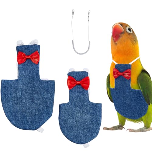 SUPERFINDINGS 2Pcs 2 Sizes Bird Diaper Harness Cockatiel Tuxedo Flight Suite Reusable Parrot Nappy Clothes Costume with Steel Wire Spring Rop for Parrots Pigeons Pet Supplies