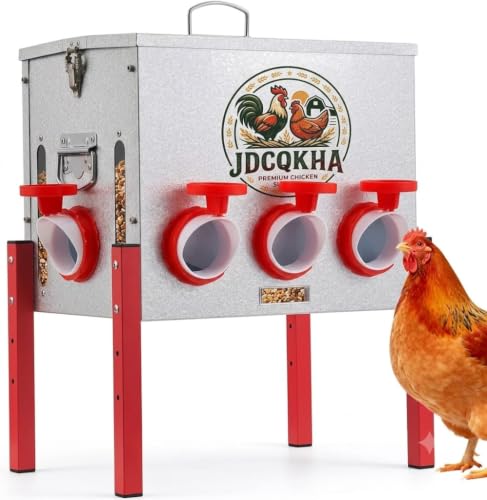 55LB Automatic Chicken Feeder,Large Metal Chicken Feeder with 8 Ports ,Adjustable Legs