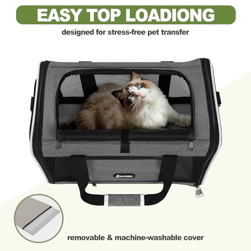 GAPZER Cat Carrier 18x11x11 Top Load, Soft-Sided Pet Travel Bag Over 15 lbs | Collapsible Small Dog Puppy Crate 10 Pound, Small Animal Rabbit Kennel Carrying Case, Kitten Mesh Cage Medium Cat Under 25 lb - color: Grey