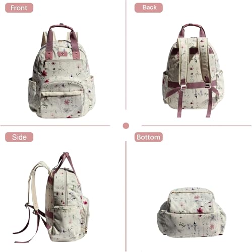 Diaper Bag Backpack Corduroy Multifunction Baby Fashion Travel Pack office Laptop Bag - color: Purple White Flower