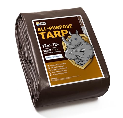 GUARD SHIELD Super Heavy Duty Brown/Silver Ploy Tarp Cover 12x12 Feet Waterproof Tarps 16mil Thick UV and Tear Resistant Tarpualin - color: Brown/Silver, size: 12x12