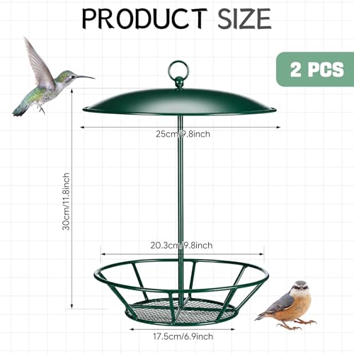 2 Pcs Cylinder Bird Feeder Outdoor Seed Cake Feeder Metal Suet Cake Holder Backyard Wild Birdfeeding Bird Feeders for Outdoors Garden (Dark Green) - color: Dark Green