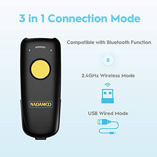 NADAMOO 2D Wireless Barcode Scanner Compatible with Bluetooth, Portable USB 1D 2D QR Code Scanner for Inventory, Bar Code Image Reader for Tablet iPhone iPad Android iOS PC POS, with Charging Dock - color: Yellow