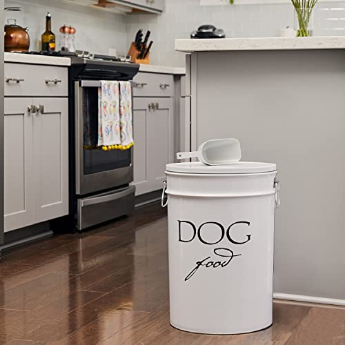 Harry Barker Classic White Dog Food Storage Canister – Large, Airtight Stainless Steel Pet Food Container, Holds Up to 40 lbs Dry Dog Food, Kitchen Counter & Pantry Storage - White - color: White