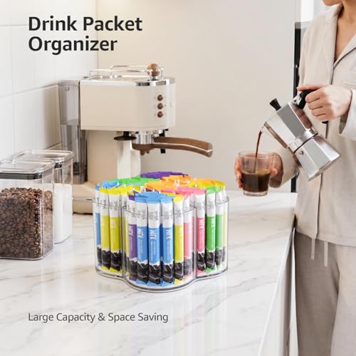 Drink Packet Organizer for Powdered Drink Mix, Divided Rotating Lazy Susan | Lazy Susan Turntable Organizer for Powder Packet, Clear Turntable Organizer Tray for Water Flavor Packets, Powder Mixes - size: 1 Pack - Flower 5 Section