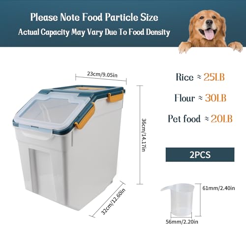 2 Pack Large Flour Storage Container 25 lb, Airtight Food Storage Bins with Wheels & Locking Lid, BPA Free Rice Grain Organizer with Measuring Cup, Flour Bin for Kitchen Pantry (Blue) - color: Blue 2Pack 25Lb