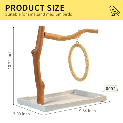 Natural Solid Wood Bird Perch Stand for Small & Medium Birds – Eco-Friendly, Sturdy Parrot Playstand with Hanging Toys & Rope Ring, Safe & Durable Bird Cage Accessory (WOOD-A0002) - color: WOOD-A0002