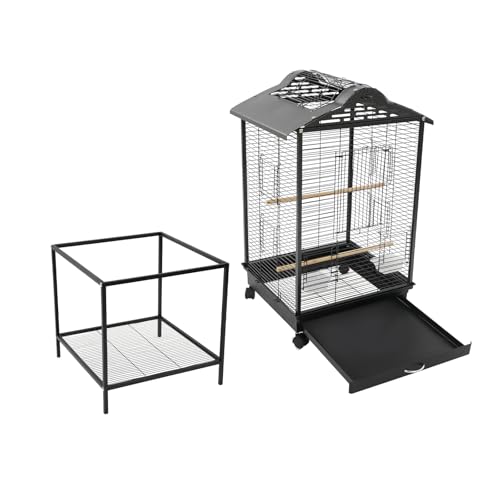 Bird Flight Cage with Rolling Stand 51" H Large Bird Cage W/Tray & Waterproof Roof, Wheels-Freestanding Bird Cage for Cockatiel, Budgerigar, Lovebird, Sun Conure, Cockatoo-Black