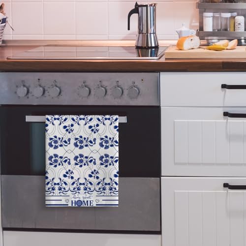 Blue Kitchen Towels Boho Floral Dish Towels for Kitchen Drying | Decorative Hand Tea Towel Set of 2, Absorbent Cute Dish Cloths for Bar Bathroom Decor, Housewarming Gifts for Women - color: Blue