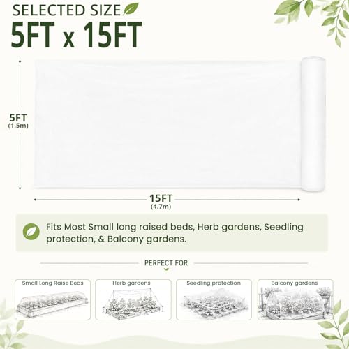 5Ft x 15FT Garden Netting, Fine Mesh Insect Netting for Plant Protection | Mosquito Bug Bird Animal Pest Barrier Netting for Garden Row Cover Raised Bed Greenhouse Vegetable Fruit Flower Tree Shrub - size: 5Ft x 15Ft