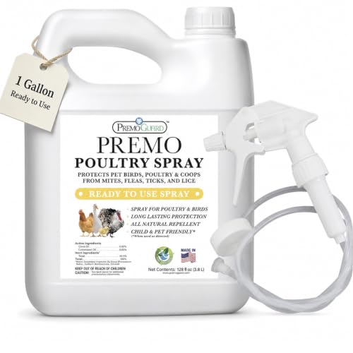 Premo Guard Natural Poultry Spray – Kills Scaly Leg Mites, Fleas, & Lice | Treats Chicken, Duck, Geese Pests, Spray Directly on Birds and Coops, Natural Plant Based Oils, Control & Prevention - size: 128 Fl Oz (Pack of 1)