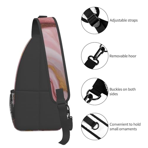 Marble Sling Bag for Women, Crossbody Bag Pink Marble Sling Backpack for Men, Casual Shoulder Bags Lightweight Gym Outdoor Sports Travel Hiking Fishing Daypack - color: Pink Marble