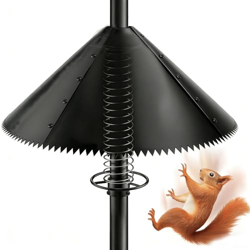 2 Pcs Squirrel Baffle for Bird Feeder Pole,Slinky-Loaded Wobble Defense | Outdoor Squirrel Proof Bird Feeders, Bird House Guard for Shepherd’s Hook, Rust Chew Proof Heavy Duty,19 Inch,Metal Buckle