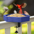 Kingsyard Clamp-On Deck Bird Feeder for Balcony Railings, No Drill | Recycled Poly Lumber, Weather Resistant, Mesh Tray for Airflow & Drainage, Fits Railings up to 2.2 in - color: Blue