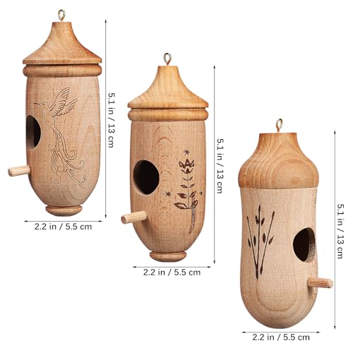 NUOBESTY Hummingbird House, 3 Pack Natural Beech Wood Bird House for Outside Hanging, Small Bird Nest Shelter for Finch Chickadee, Home, Outdoors, Garden Decor