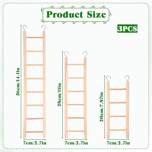 3 Pcs Bird Ladder, Wooden Bird Cage Ladder Bird-Ladder for Cage Climbing Ladders for Parakeets Parrots Cockatoo(4, 6, 8 Steps)