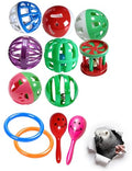 12 Pack Bell Chew Toy Balls for Parakeets Cockatiels Bird Cage Play Toys | Made of BPA Free PP Plastic, Built In Bells, 12 Mixed Shapes, Smooth Safe Edges, Fit All Standard Bird Cage Spaces