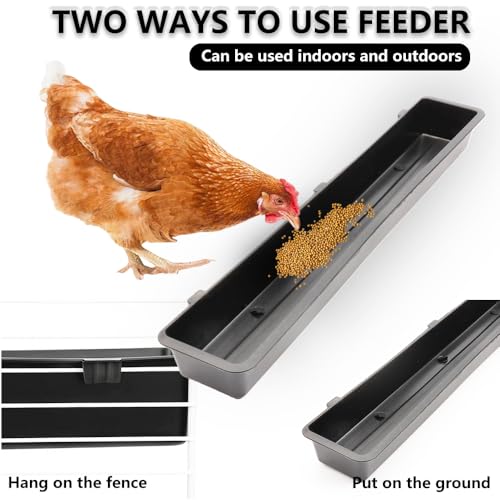 4 Pack Chicken Cage Tray Plastic Feeder No Waste Feed Trough for Chicken Duck Goose Small Poultry Livestock (Black, Length 19.7 inches)
