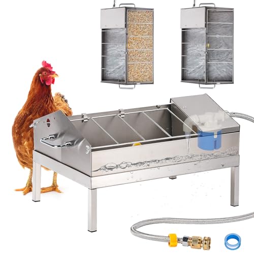 2 in 1 Automatic Chicken Waterer and Feeder | Stainless Steel Chicken Water Feeder With Float Valve, Poultry Water Dispenser for Duck Turkey Quail Pigeon, Easy to Clean
