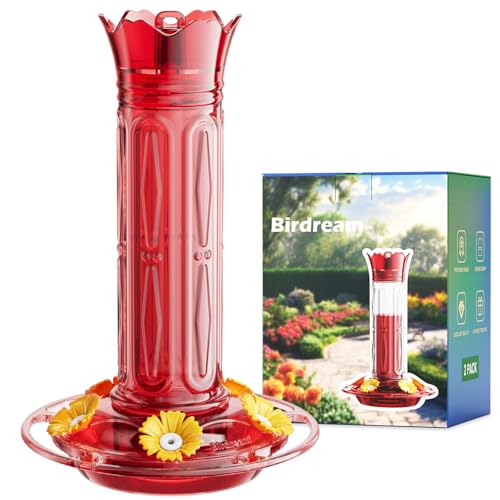 Birdream 10oz Hummingbird Feeders for Outdoors, Plastic Hummingbird Feeder with 5 Bee Guard Feeding Ports & Cleaning Brush, Gift Box Design, Leak Proof, Built-in Ant Moat, Solid Red - color: Solid Red, size: 1 Pack