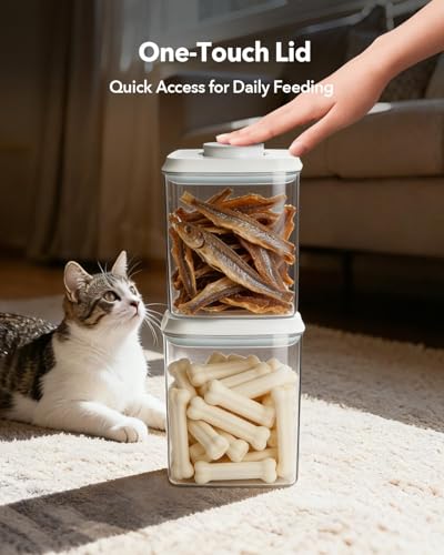 Dog Food Storage Containers 2 Pack, 4L/4.2 Qt Each Airtight Pet Canisters with One-Touch Lids, 130ml Scoops, BPA-Free Stackable Clear Kibble Holders for Kibble, Cat Food and Treats - size: 4.2Qt