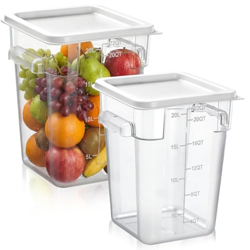 FoldTier 2 Pieces Square Food Storage Containers Polycarbonate Clear food Container with Lid Commercial Storage with Graduations for Commercial Kitchen Dough Marinating Meat(White,22 Qt) - color: White, size: 22 Qt