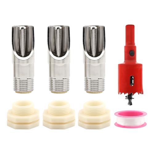 3 PCS Pig Nipple Waterer for Barrel Kit Automatic Waterer System, Stainless Steel Pig Drinker Feeder with Water Tank Connector Kit, Fitting for Piglets Goat(Silver)
