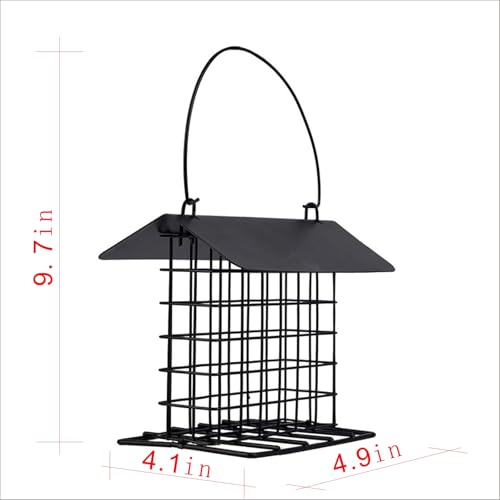 Wild Birds feeders Metal Roof-Suet Cakes Cage Bird Feeder Outdoors or Outside Garden Yard Patio Hanging Outdoors or Outside Garden Yard Patio Hanging （Black） - color: Black