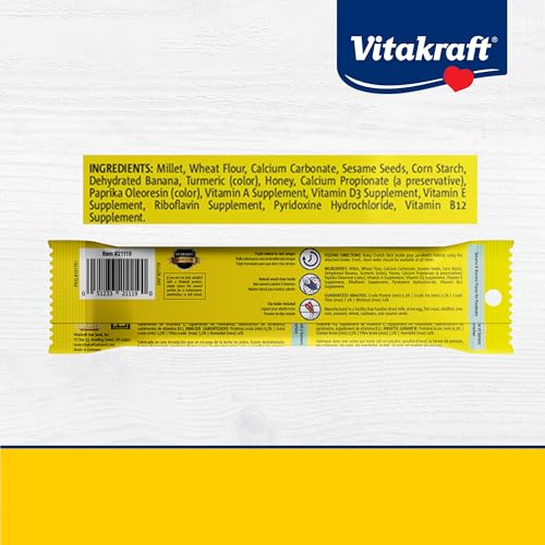 Vitakraft Crunch Sticks Parakeet Treat – 2 Sticks – Sesame and Banana Flavor - Triple Baked with Natural Wood Chew Center - Added Vitamins and Minerals with Cage Clip Holder - size: 1 Ounce (Pack of 1)