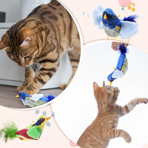 Flying Bird Cat Toys, Interactive Chirping Bird Cats Feather Toys Hanging Cat String Toy for Bored Kittens Adult Multi Households